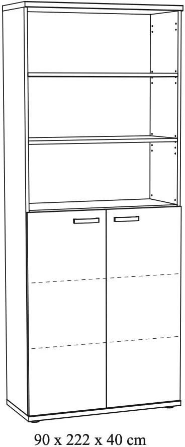 Hoge halfopen kantoorkast Newton Eiken Breedte 90 cm Hoogte 222 cm Diepte 40 cm Met planken Met openslaande deuren