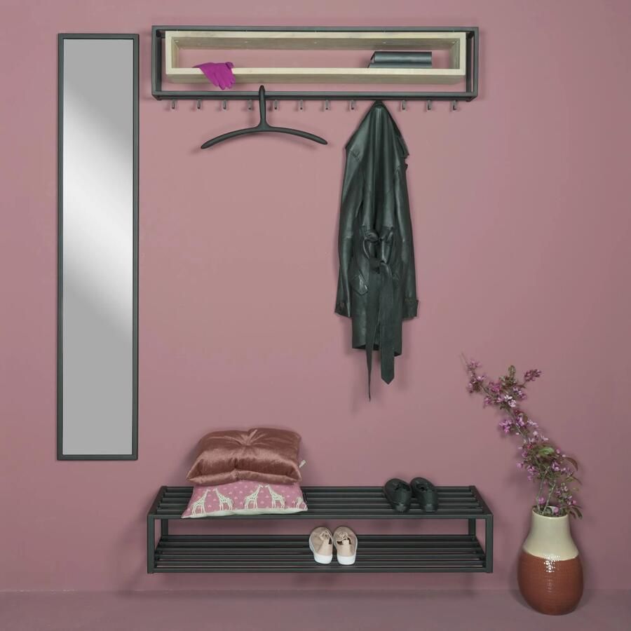 Spinder Design School 120 Wandkapstok met 12 haken 118x19x29 5 cm Zwart Eiken