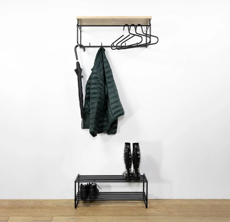 Spinder Design Clint 3 Kapstok met Hoedenplank 25x70x29 cm Zwart Eiken - Foto 6