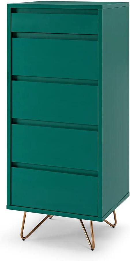 Ladekast Lucy Groen MDF Breedte 45 cm Hoogte 110 cm Diepte 40 cm Met lades Zonder deuren