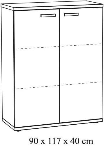Lage dichte kantoorkast Newton Eiken Breedte 90 cm Hoogte 117 cm Diepte 40 cm Met planken Met openslaande deuren
