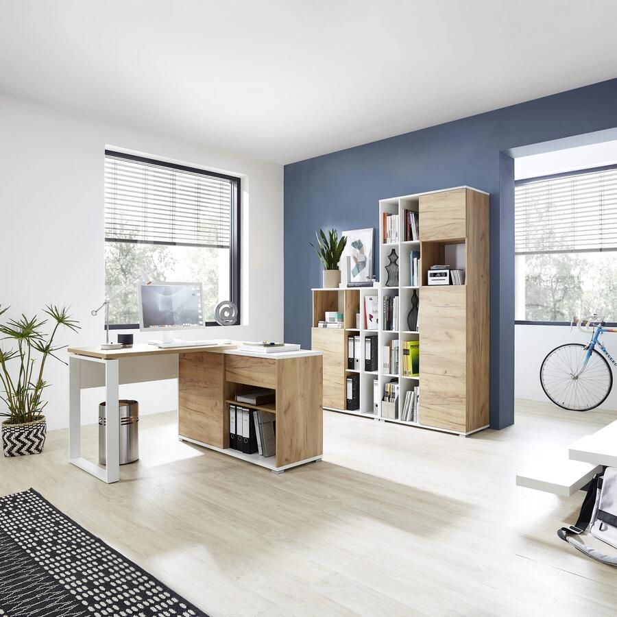 Hoekbureau Kreta Eiken Wit 120x117cm Hoekbureau Met opbergruimte Hoogte 75 cm Met lades