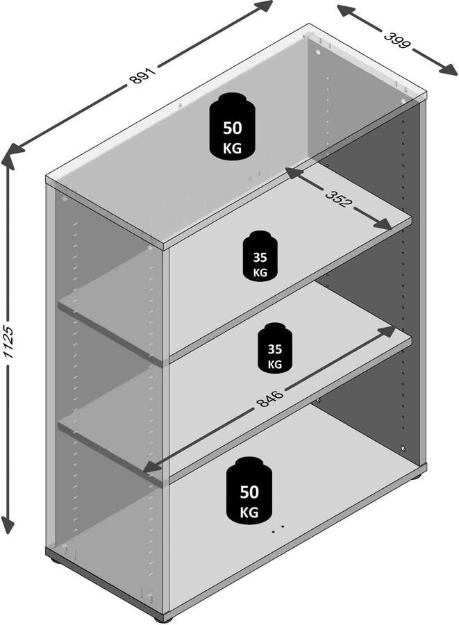 Lage open kast Nereus Wit Breedte 89.1 cm Hoogte 112.5 cm Diepte 39.9 cm Met planken Zonder deuren
