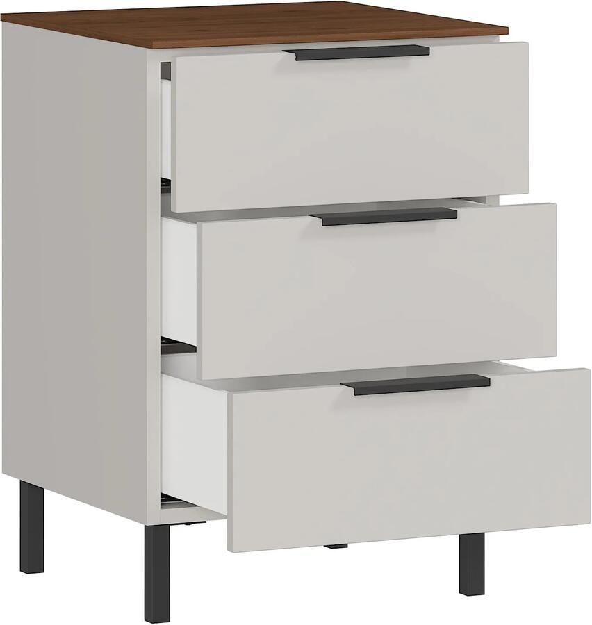 Nachtkastje Amalfi Walnoot Zand Breedte 41 cm Hoogte 60 cm Diepte 40 cm Met lades Zonder deuren