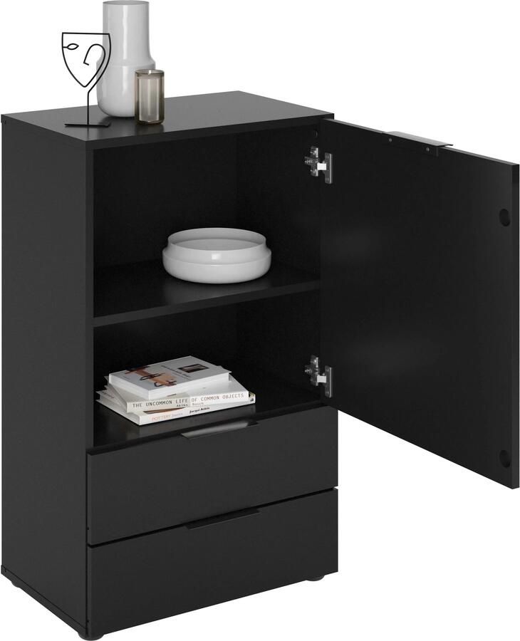 Opbergkast Raven Zwart Breedte 50 cm Hoogte 81 cm Diepte 32 cm Met lades Met planken Met openslaande deuren