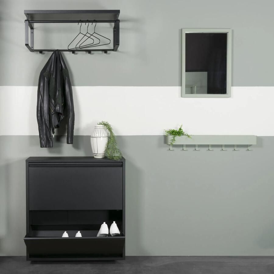 Spinder Design Billy 2 Schoenenkast met 2 vakken 75x22 5x75 Zwart