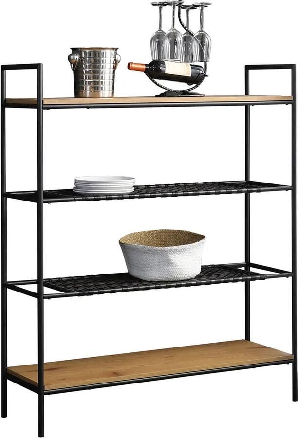 Stellingkast Lourdes Zwart MDF Breedte 110 cm Hoogte 129 cm Diepte 34 cm Met planken Zonder deuren