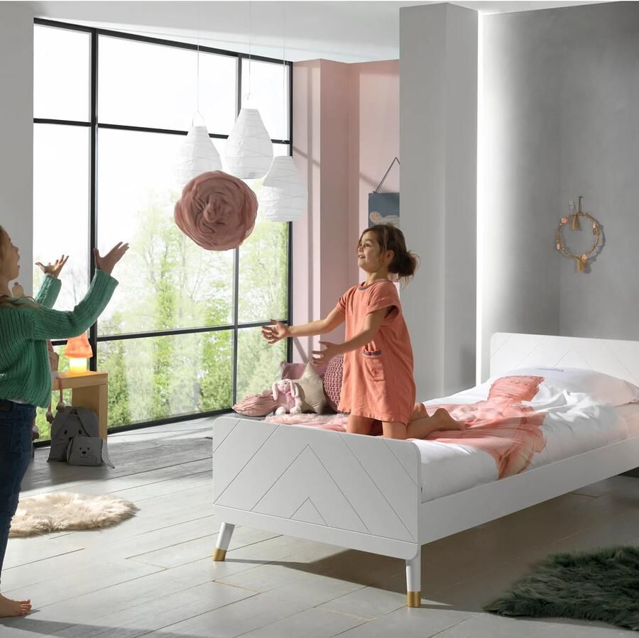 Tienerbed Eline Wit MDF Grenenhout Hoogte 73 cm