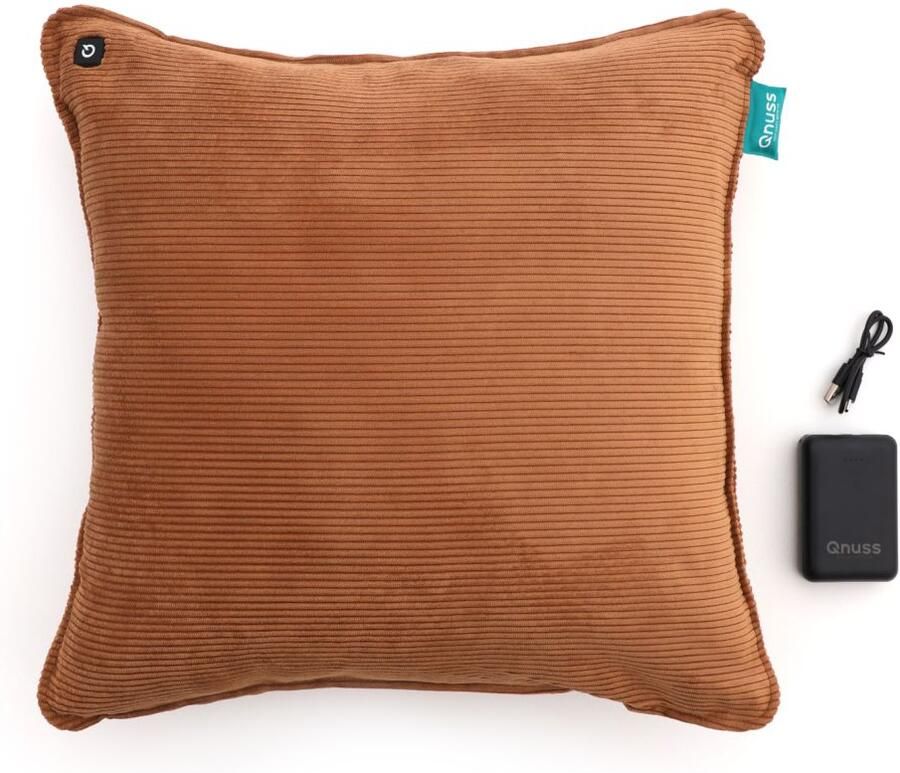 Qnuss Warmtekussen Elektrische kussens Energiebesparend & Duurzaam Warmtekussen Draadloos Infraroodwarmte Corduroy Ribstof 45x45 Elektrisch Warmtekussen Powerbank Universeel