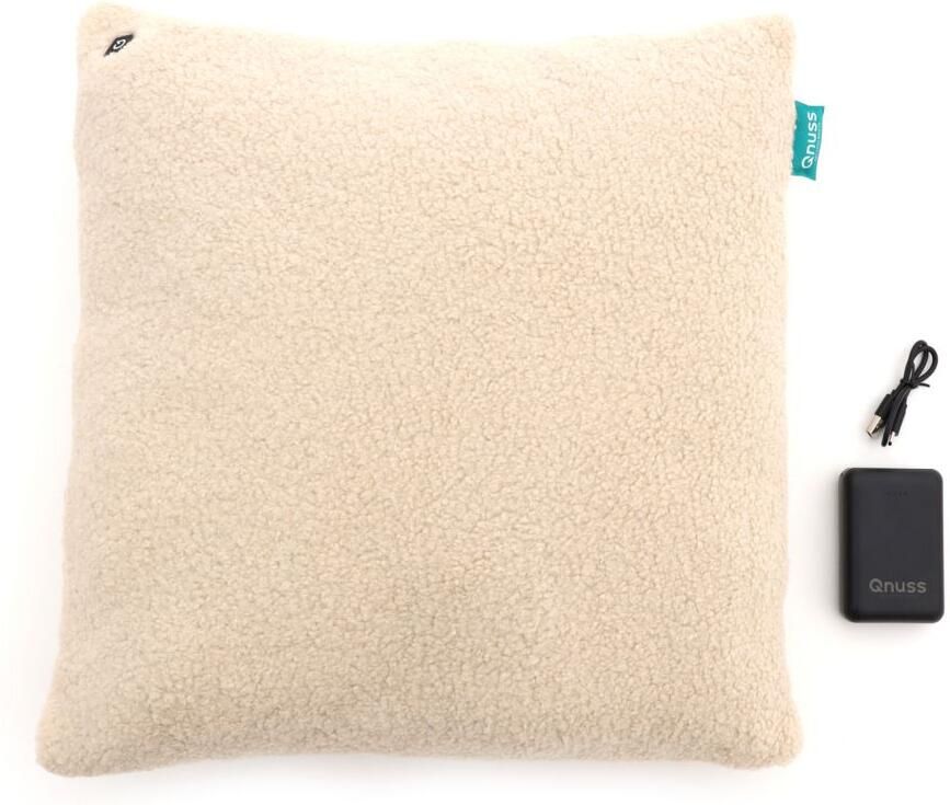 Qnuss Warmtekussen Elektrische kussen Energiebesparend & Duurzaam Warmtekussen Draadloos Infraroodwarmte Teddy Bouclé 45x45 Elektrisch warmtekussen Powerbank Universeel