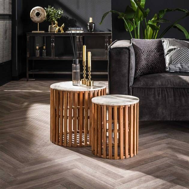 BelaLuz Bijzettafel Bianco 2-set wit marmer