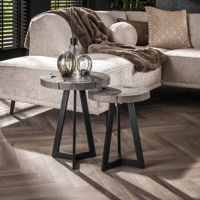 BelaLuz Bijzettafel Tira 2-set teak grijs