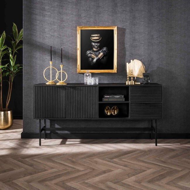 BelaLuz Dressoir Stripes zwart mango hout
