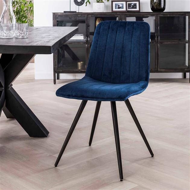 BelaLuz Eetkamerstoel Lilo blauw velours