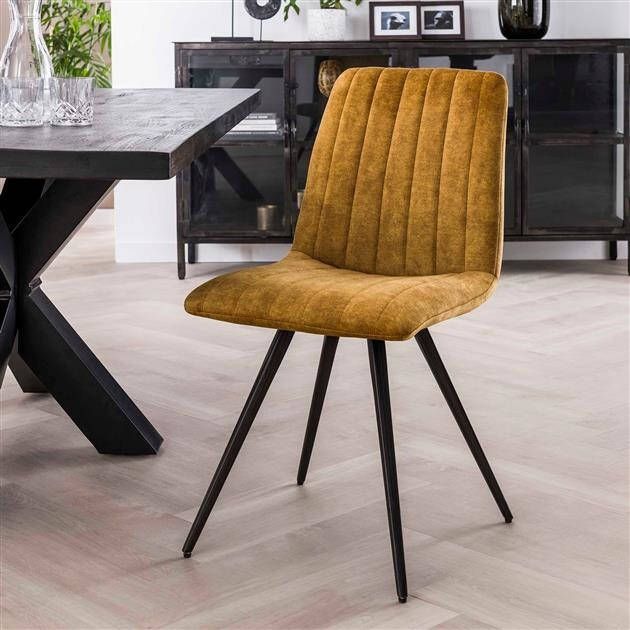 BelaLuz Eetkamerstoel Lilo goudkleurig velours