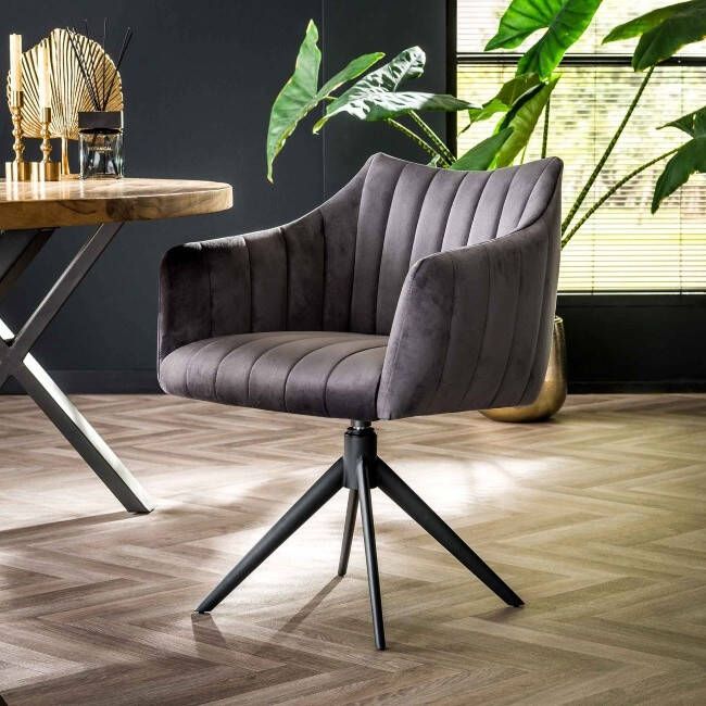 BelaLuz Eetkamerstoel Stripe antraciet velour