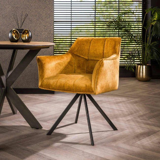 BelaLuz Eetkamerstoel Turn goudkleurig velour