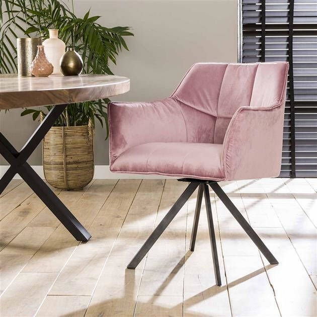 BelaLuz Eetkamerstoel Turn roze velours