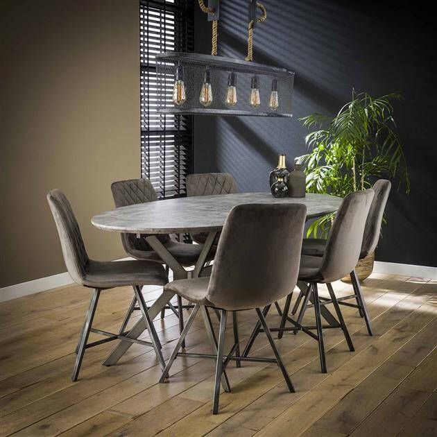 BelaLuz Eettafel Roxy 200cm Ovaal Betonlook grijs