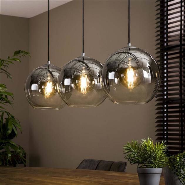 BelaLuz Hanglamp Bubble 3-lichts smoke oud zilver