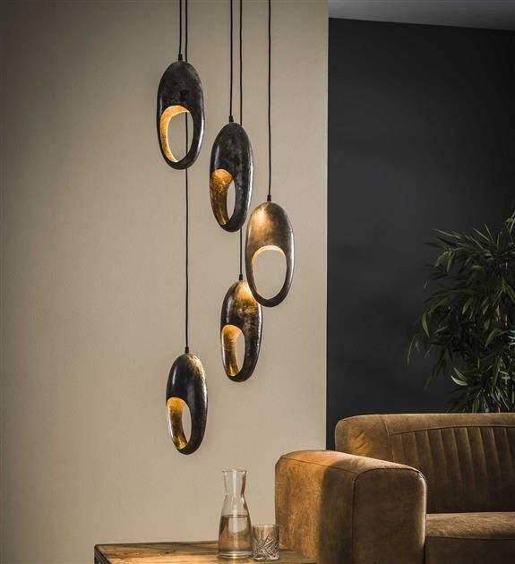 BelaLuz Hanglamp Clump Oud zilver 5-lichts getrapt