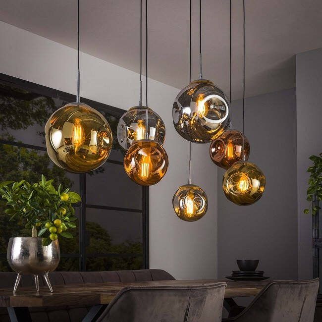 BelaLuz Hanglamp Mira 7-lichts gekleurde glazen