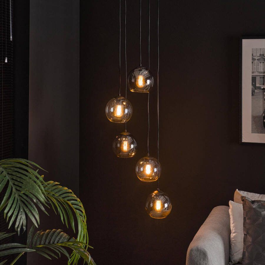 BelaLuz Hanglamp Mist 5-lichts getrapt smoke helder