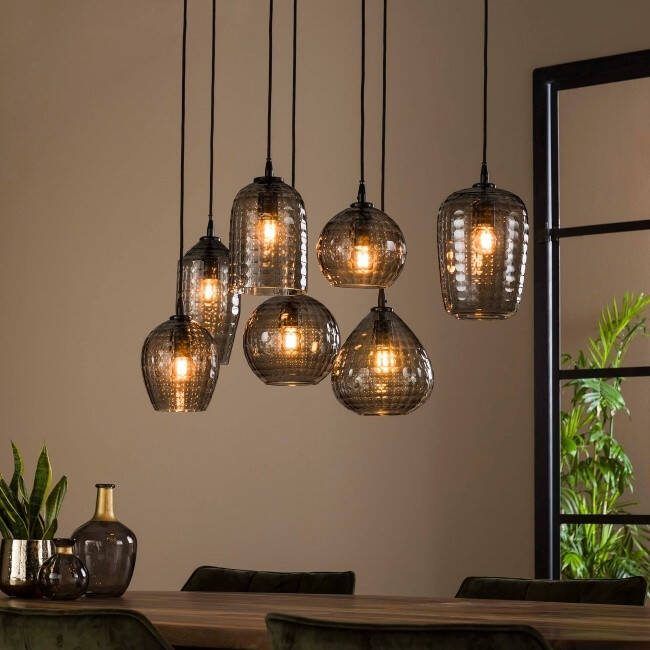 BelaLuz Hanglamp Oreon 7-lichts smoke glas