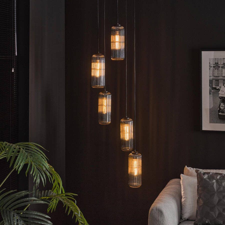 BelaLuz Hanglamp Ribs 5-lichts getrapt