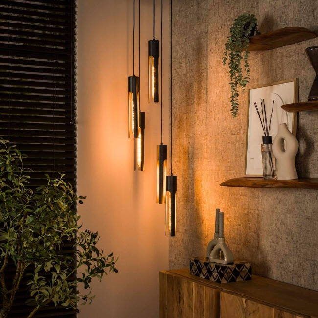 BelaLuz Hanglamp Titan 5-lichts charcoal getrapt