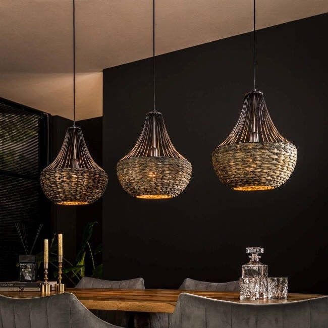 BelaLuz Hanglamp Trenzando 3-lichts kegel zwart nikkel