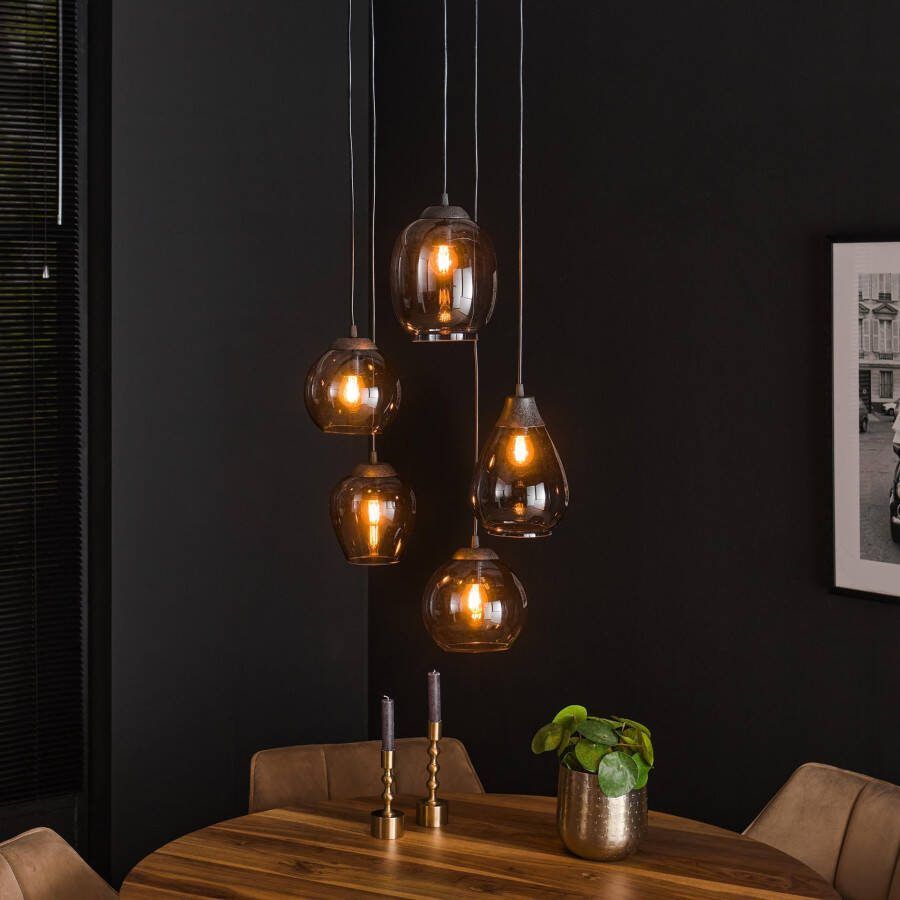 BelaLuz Hanglamp Vetro 5-lichts getrapt smoke