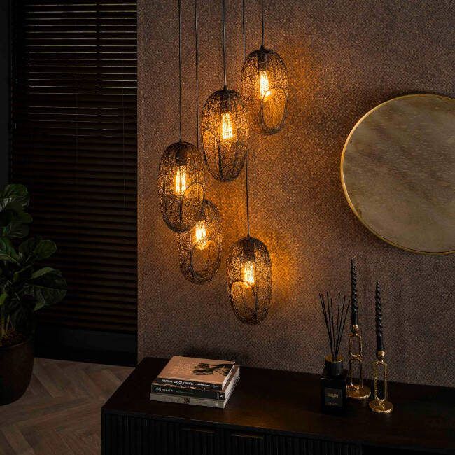 BelaLuz Hanglamp Write 5-lichts getrapt charcoal