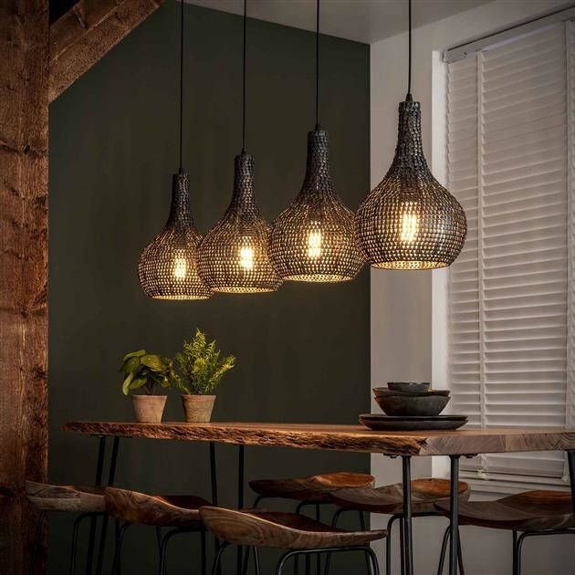 BelaLuz Hanglamp Zelda 4-lichts kegel Zwart bruin