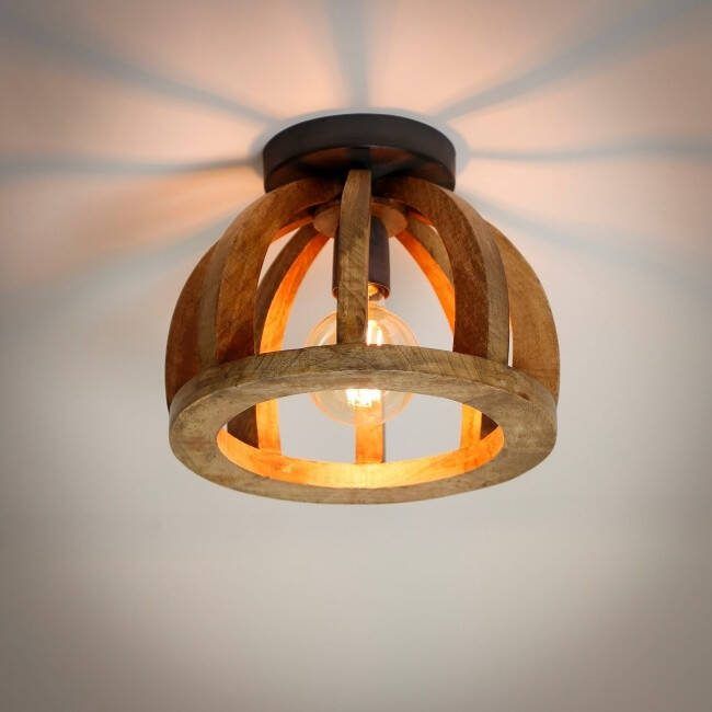 BelaLuz Plafondlamp Fay massief gebogen mango hout