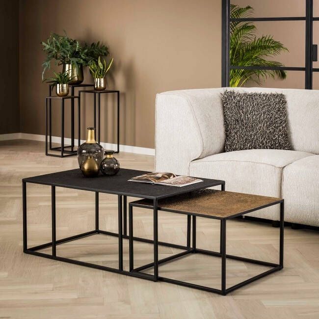 BelaLuz Salontafel 2 set Magma zwart en brons antiek