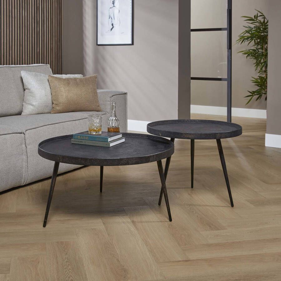 BelaLuz Salontafel Magma set van 2 rond metallic grijs