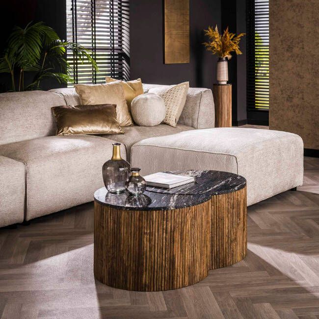 BelaLuz Salontafel Scuro 2-set zwart marmer
