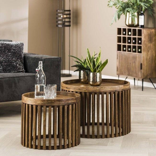 BelaLuz Salontafel Ubud 2-set mangohout zandkleur