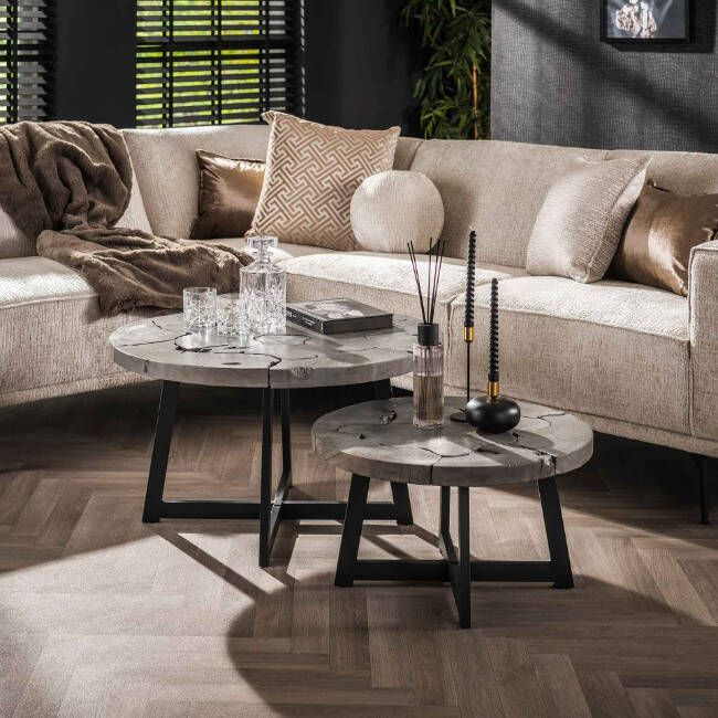 BelaLuz Salontafel Tira 2-set teak grijs