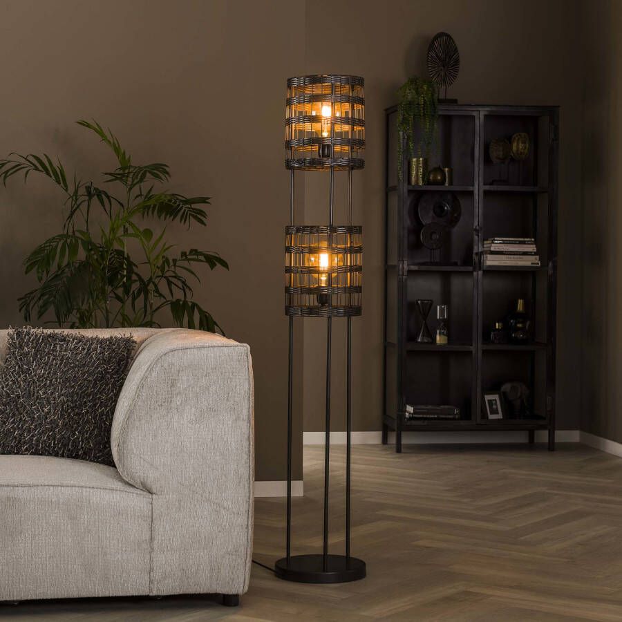 BelaLuz Vloerlamp Fero 2-lichts zwart nikkel