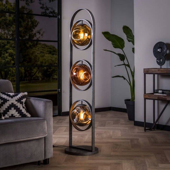 BelaLuz Vloerlamp Mira 3-lichts gekleurde glazen oud zilver