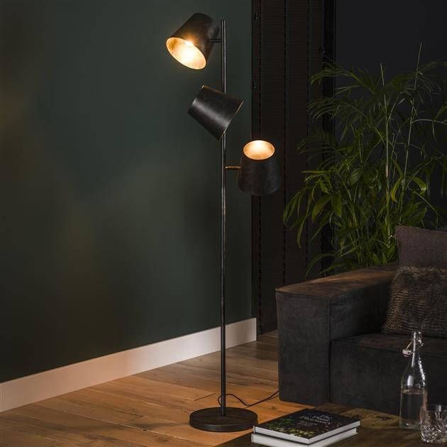 BelaLuz Vloerlamp Tigris 3-lichtsØ 18cm kap charcoal