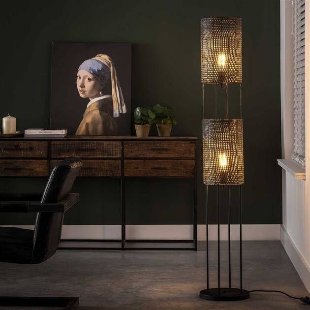 BelaLuz Vloerlamp Zelda 2-lichts Zwart bruin