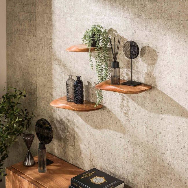 BelaLuz Wandplank Veda 3-set Massief acacia naturel
