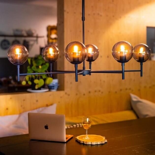 ETH Hanglamp Davina 6-lichts Zwart Smoke glas