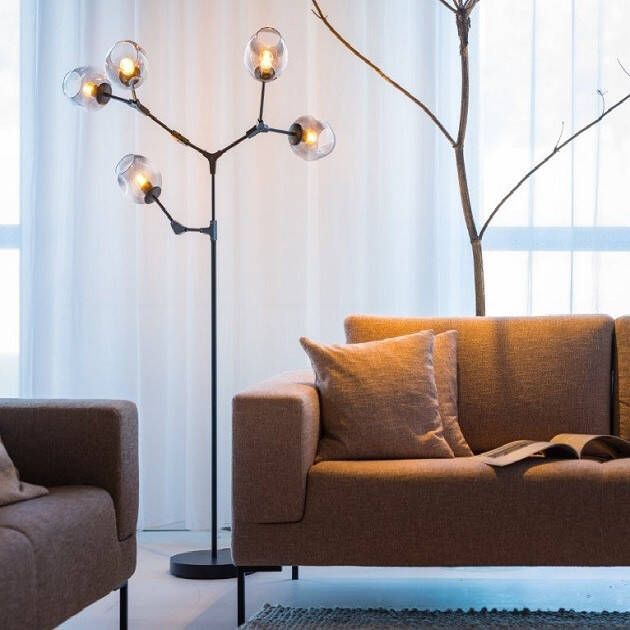 Expo Trading ETH Vloerlamp Lime 5x E27 smoke glas zwart