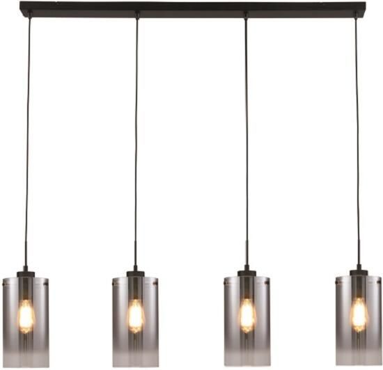 Freelight Hanglamp Ventotto 4 lichts L 120 cm rook glas zwart