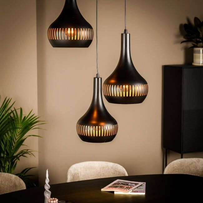Freelight Hanglamp Canna 3-lichts rond zwart