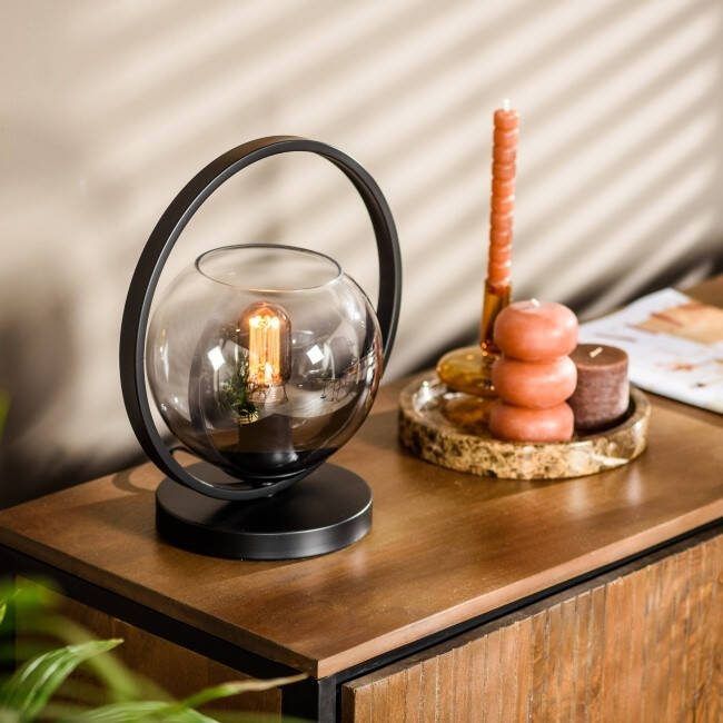 Freelight Tafellamp Aureol 1-lichts zwart Smoke Glas